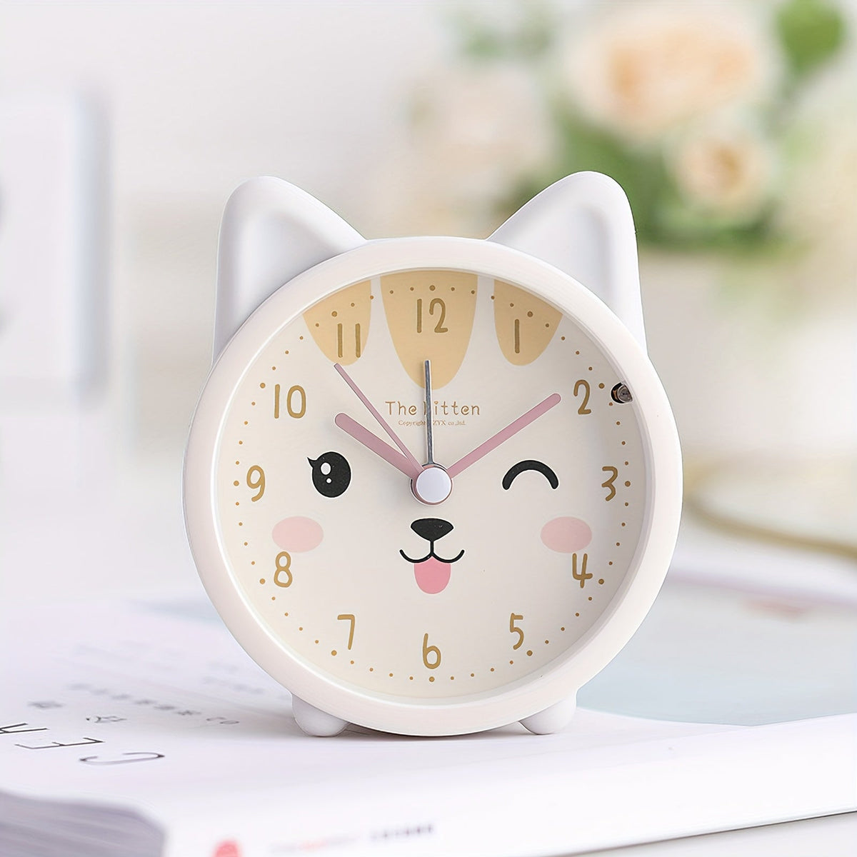 Kids Silent Alarm Clock with Night Light Cute Bunny Design Battery Operated for Children's Bedroom | Nursery and Desk