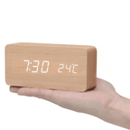 LED Wooden Alarm Clock Voice-Activated Digital Desk Clock Adjustable Brightness USB or Battery Powered for Bedroom | Office and Living Room