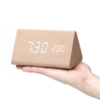 LED Wooden Alarm Clock Voice-Activated Digital Desk Clock Adjustable Brightness USB or Battery Powered for Bedroom | Office and Living Room