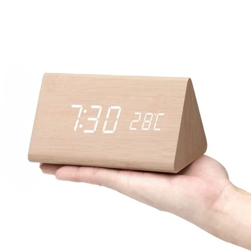 LED Wooden Alarm Clock Voice-Activated Digital Desk Clock Adjustable Brightness USB or Battery Powered for Bedroom | Office and Living Room
