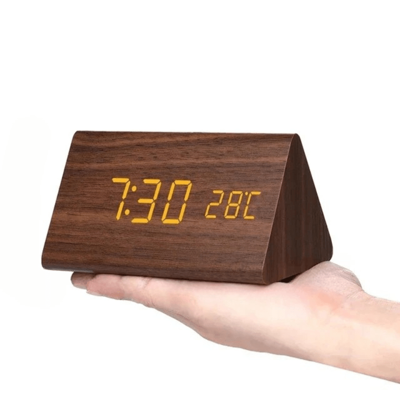 LED Wooden Alarm Clock Voice-Activated Digital Desk Clock Adjustable Brightness USB or Battery Powered for Bedroom | Office and Living Room