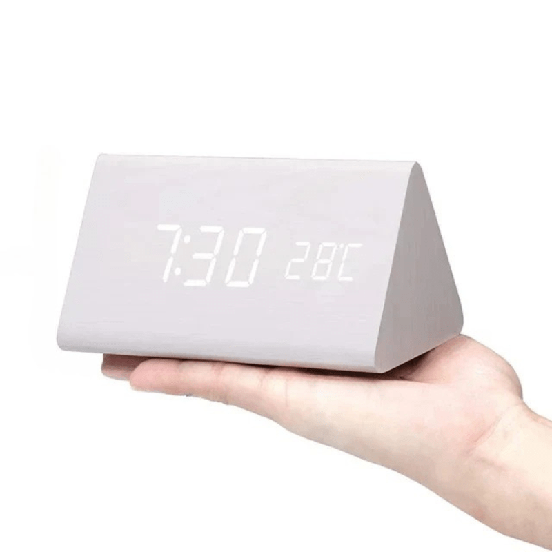 LED Wooden Alarm Clock Voice-Activated Digital Desk Clock Adjustable Brightness USB or Battery Powered for Bedroom | Office and Living Room