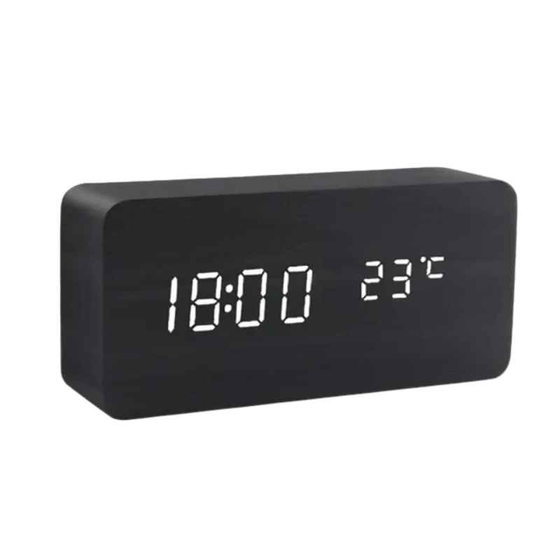 LED Wooden Alarm Clock Voice-Activated Digital Desk Clock Adjustable Brightness USB or Battery Powered for Bedroom | Office and Living Room