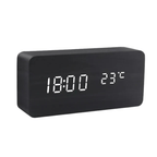 LED Wooden Alarm Clock Voice-Activated Digital Desk Clock Adjustable Brightness USB or Battery Powered for Bedroom | Office and Living Room