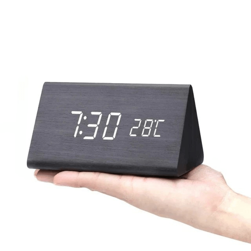 LED Wooden Alarm Clock Voice-Activated Digital Desk Clock Adjustable Brightness USB or Battery Powered for Bedroom | Office and Living Room