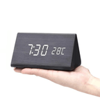 LED Wooden Alarm Clock Voice-Activated Digital Desk Clock Adjustable Brightness USB or Battery Powered for Bedroom | Office and Living Room