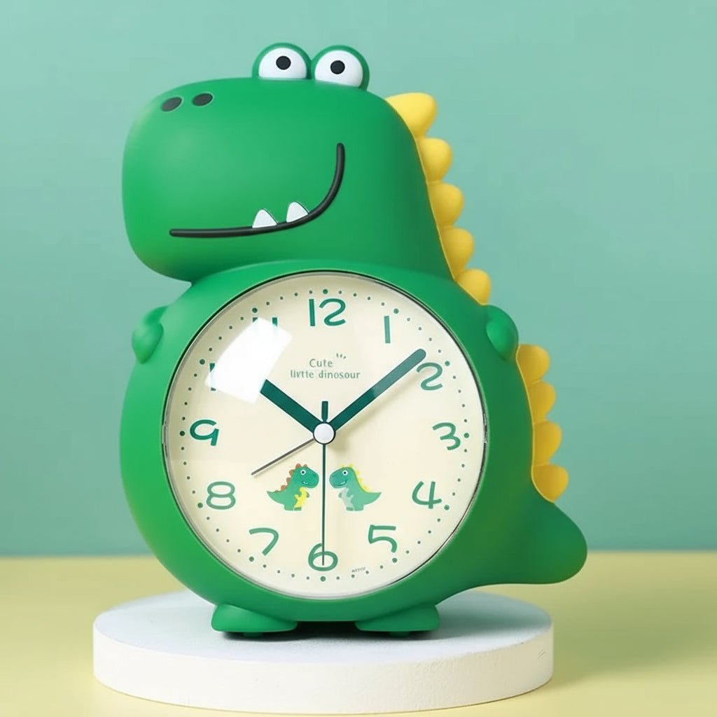 Kids Alarm Clock Dinosaur Shaped Silent Clock with Gentle Wake-Up Light and Dual Alarm Tones for Children's Bedroom | Nursery and Gift