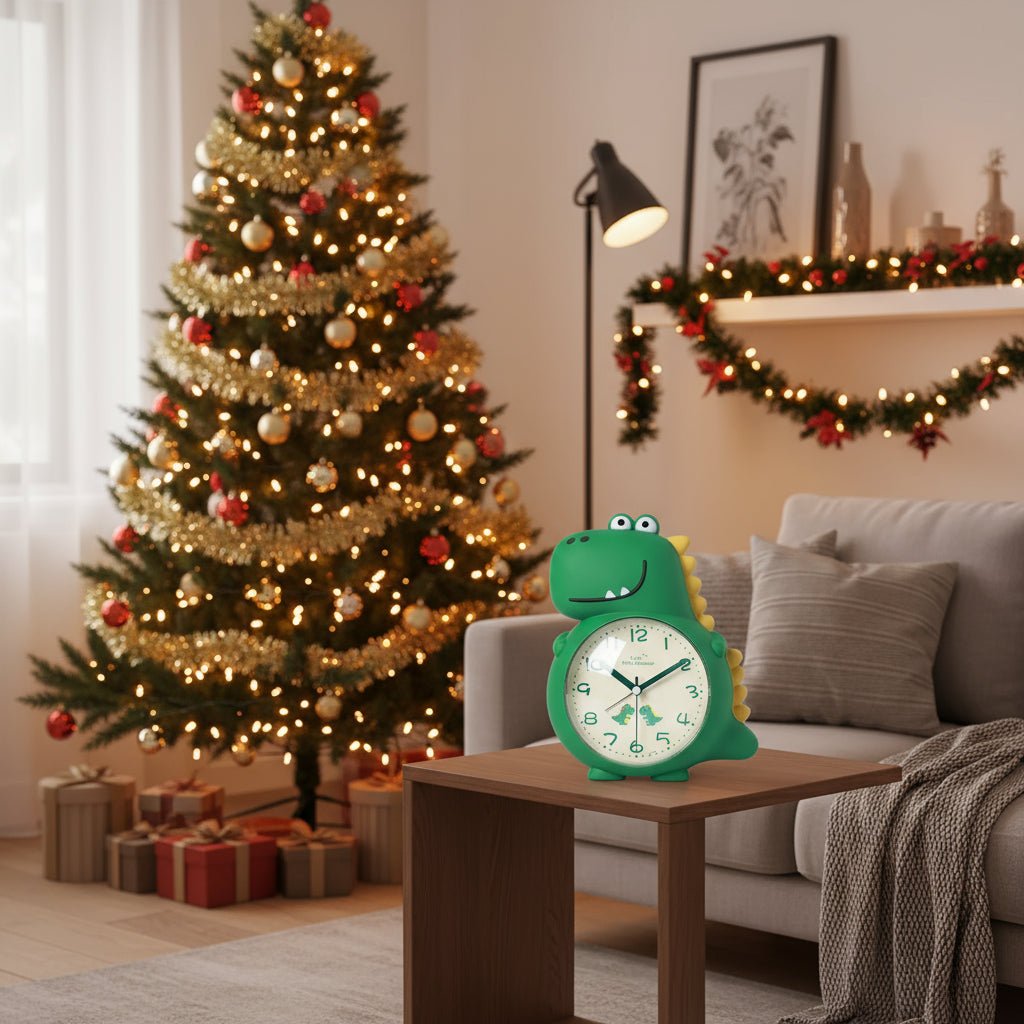 Kids Alarm Clock Dinosaur Shaped Silent Clock with Gentle Wake-Up Light and Dual Alarm Tones for Children's Bedroom | Nursery and Gift