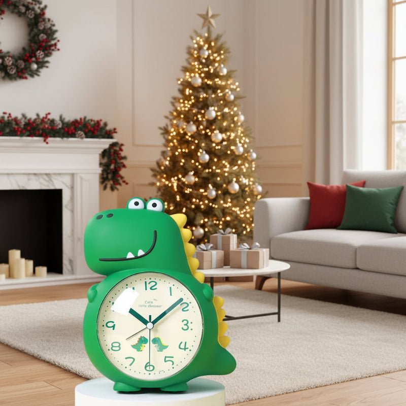 Kids Alarm Clock Dinosaur Shaped Silent Clock with Gentle Wake-Up Light and Dual Alarm Tones for Children's Bedroom | Nursery and Gift
