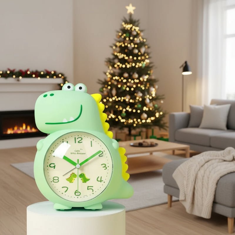 Kids Alarm Clock Dinosaur Shaped Silent Clock with Gentle Wake-Up Light and Dual Alarm Tones for Children's Bedroom | Nursery and Gift