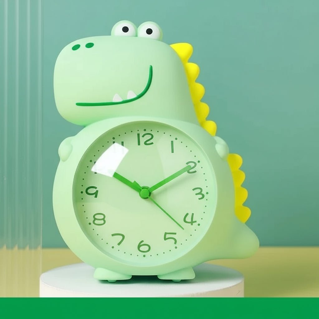 Kids Alarm Clock Dinosaur Shaped Silent Clock with Gentle Wake-Up Light and Dual Alarm Tones for Children's Bedroom | Nursery and Gift