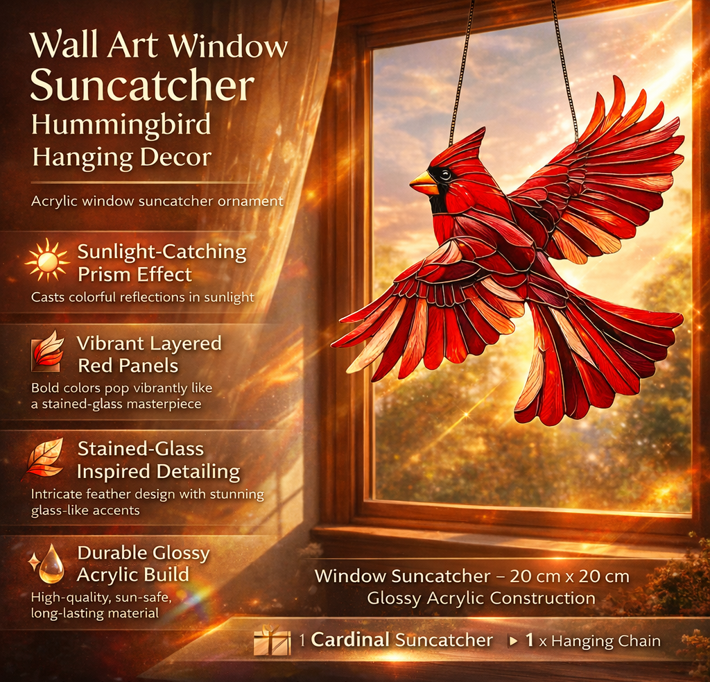 Bird Window Suncatcher Acrylic Hanging Wall Art Ornament with Chain for Kitchen | Bedroom | Porch and Garden