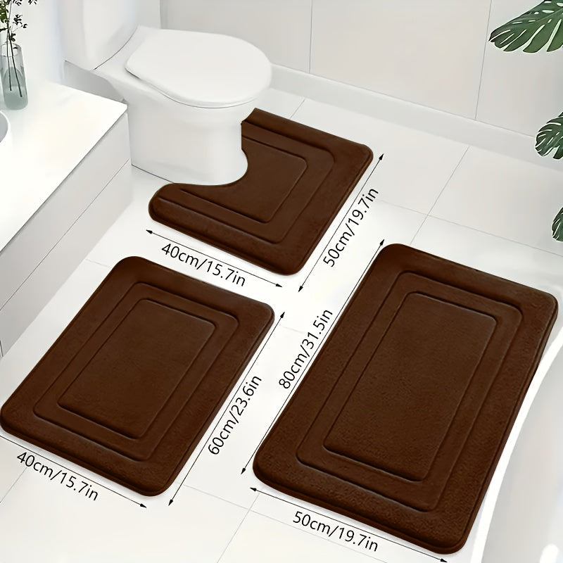 Bath Mat Set Non-Slip Memory Foam Three-Piece Absorbent Microfibre Bathroom Rugs with Toilet Mat Machine Washable