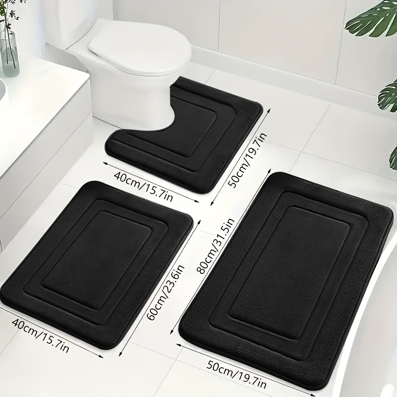 Bath Mat Set Non-Slip Memory Foam Three-Piece Absorbent Microfibre Bathroom Rugs with Toilet Mat Machine Washable