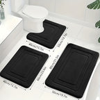 Bath Mat Set Non-Slip Memory Foam Three-Piece Absorbent Microfibre Bathroom Rugs with Toilet Mat Machine Washable