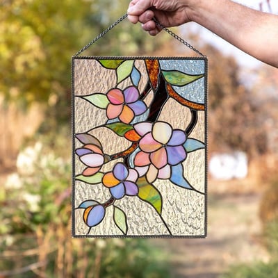 Stained Glass Style Window Hanging Acrylic Suncatcher Bird and Flower Wall Art UV Resistant with Chain for Window | Garden and Balcony