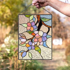 Stained Glass Style Window Hanging Acrylic Suncatcher Bird and Flower Wall Art UV Resistant with Chain for Window | Garden and Balcony