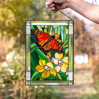Stained Glass Style Window Hanging Acrylic Suncatcher Bird and Flower Wall Art UV Resistant with Chain for Window | Garden and Balcony