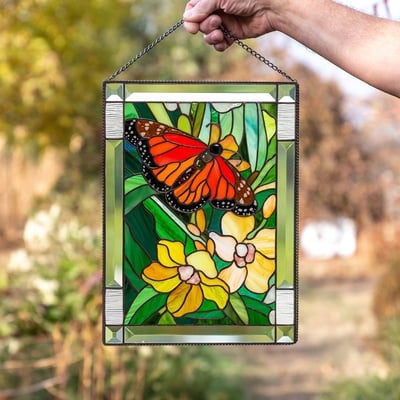 Stained Glass Style Window Hanging Acrylic Suncatcher Bird and Flower Wall Art UV Resistant with Chain for Window | Garden and Balcony