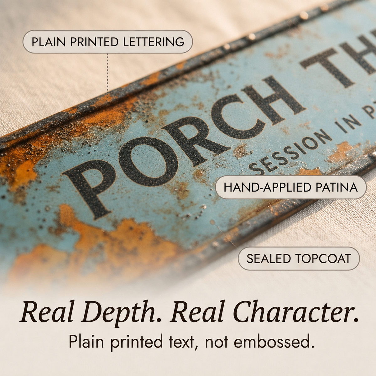 Porch Therapy Sign Vintage Farmhouse Distressed Metal Tinplate Wall Plaque with Pre-Drilled Holes for Porch | Entryway and Garden