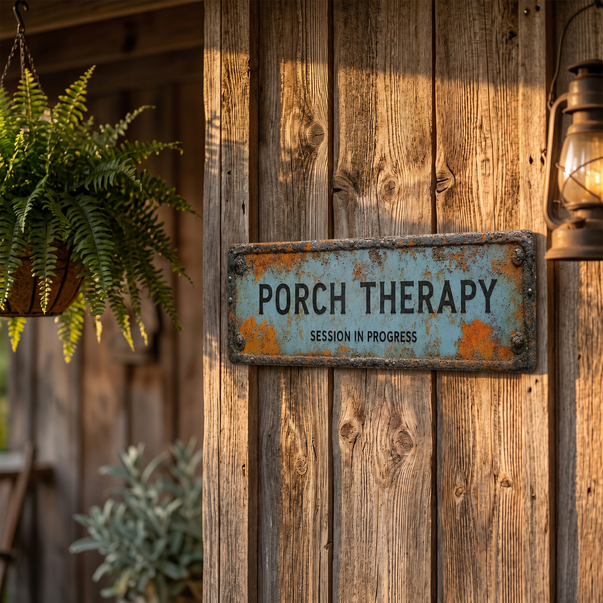 Porch Therapy Sign Vintage Farmhouse Distressed Metal Tinplate Wall Plaque with Pre-Drilled Holes for Porch | Entryway and Garden