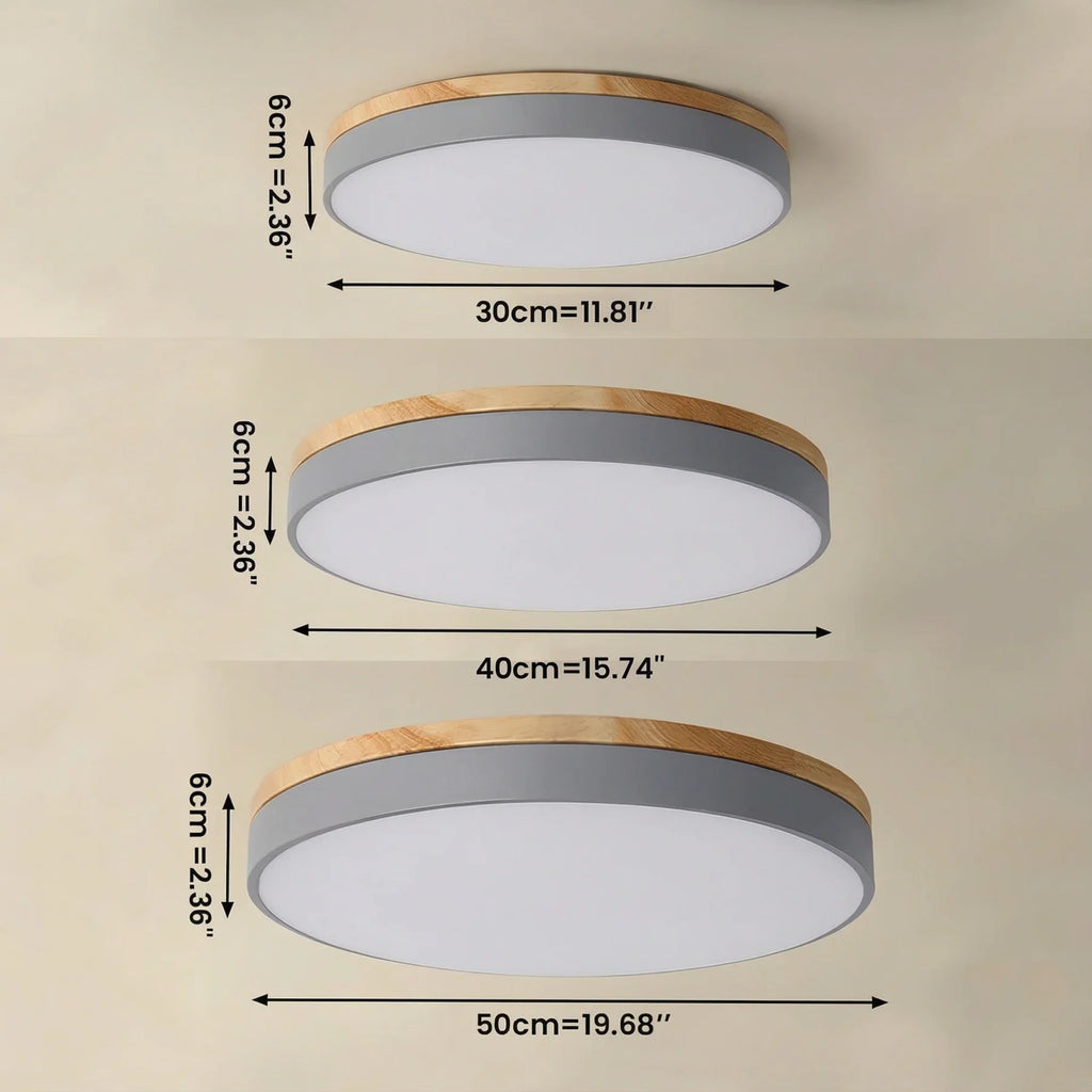 Round Flush LED Ceiling Light with Wood Trim for Living Room