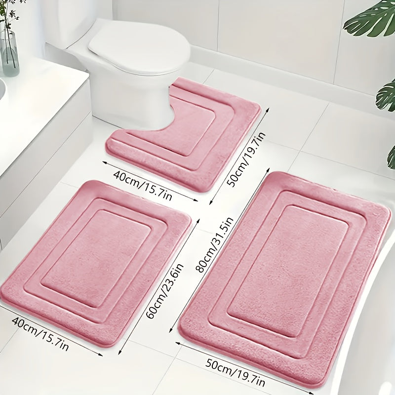 Bath Mat Set Non-Slip Memory Foam Three-Piece Absorbent Microfibre Bathroom Rugs with Toilet Mat Machine Washable