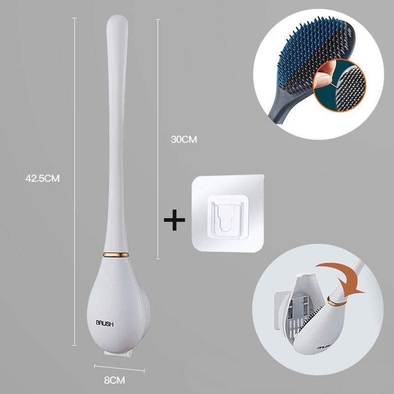Silicone Toilet Brush with Wall Mounted Holder Flat Head Quick-Drying Hygienic Bathroom Brush Set | Adhesive Wall Hook Included