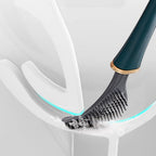 Silicone Toilet Brush with Wall Mounted Holder Flat Head Quick-Drying Hygienic Bathroom Brush Set | Adhesive Wall Hook Included