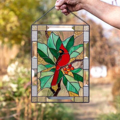 Stained Glass Style Window Hanging Acrylic Suncatcher Bird and Flower Wall Art UV Resistant with Chain for Window | Garden and Balcony
