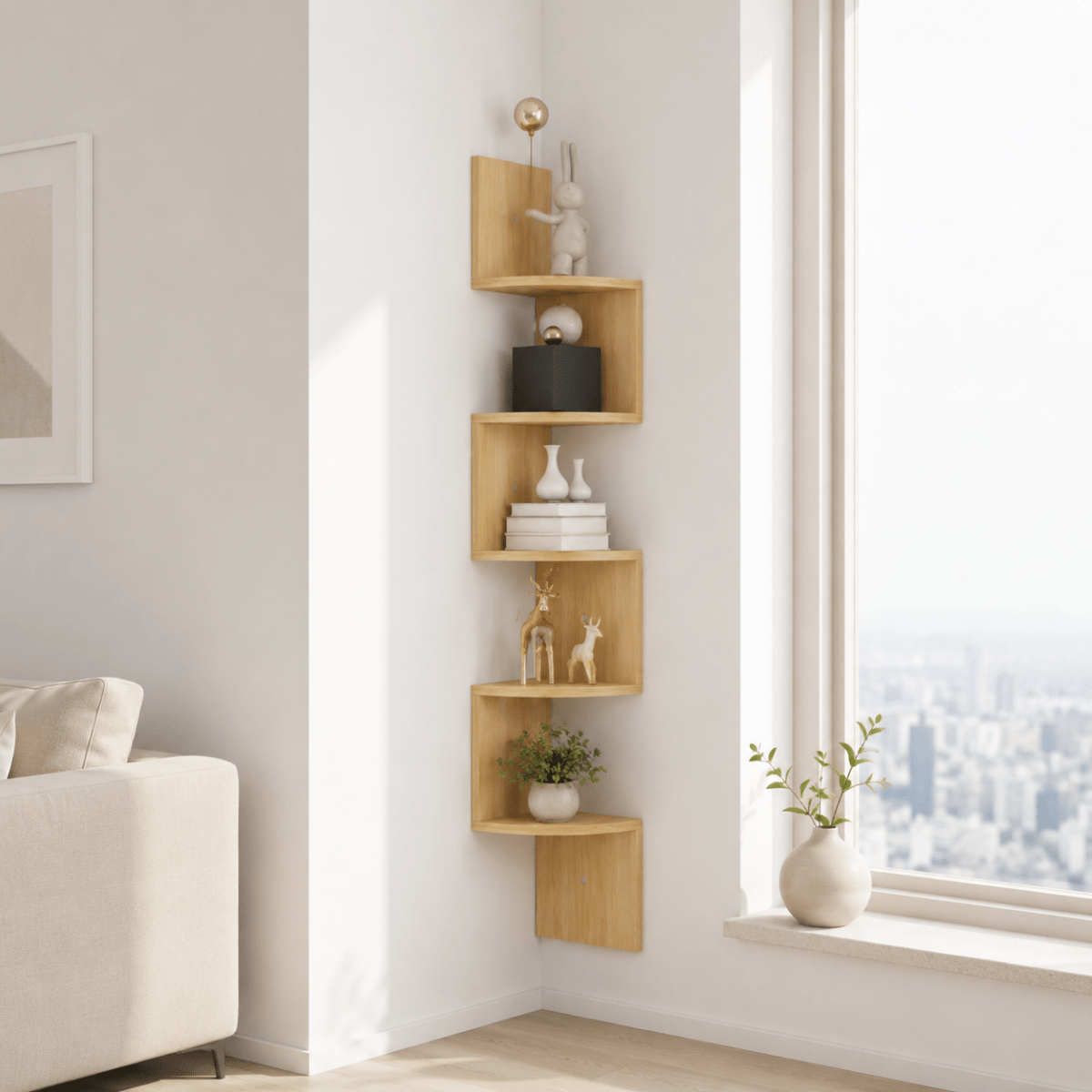 Corner Wall Shelf Multi-Tier Floating Corner Shelves MDF Wall Mounted Storage for Living Room | Bedroom | Office and Hallway