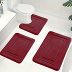 Bath Mat Set Non-Slip Memory Foam Three-Piece Absorbent Microfibre Bathroom Rugs with Toilet Mat Machine Washable