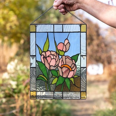 Stained Glass Style Window Hanging Acrylic Suncatcher Bird and Flower Wall Art UV Resistant with Chain for Window | Garden and Balcony