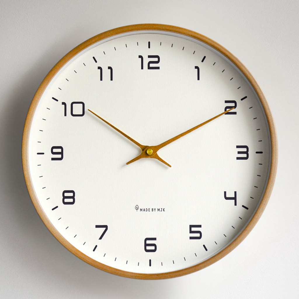 Wooden Wall Clock Silent Quartz Non-Ticking Round Clock Glass Front Clear Numbers Battery Operated for Living Room | Bedroom and Kitchen