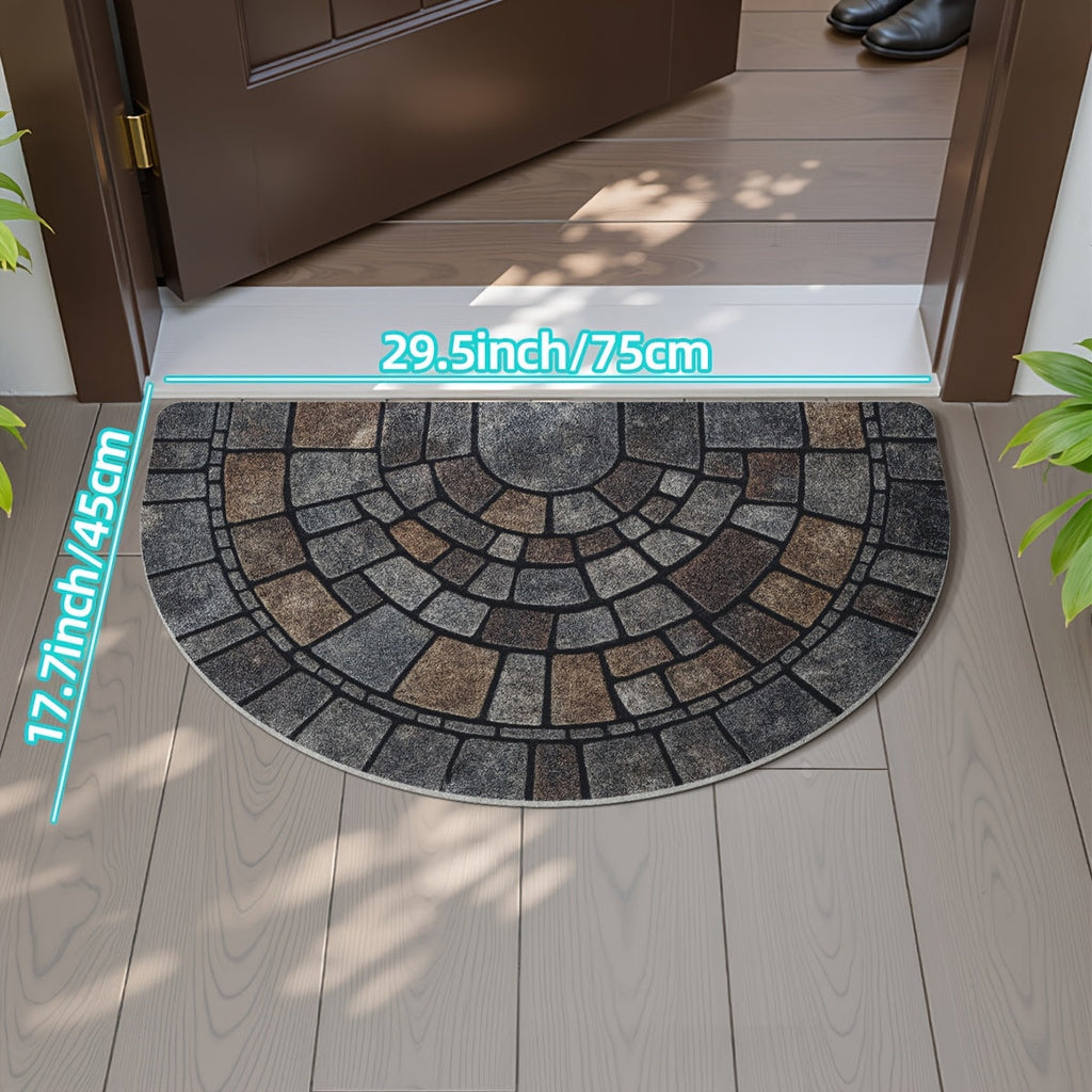 Half-Circle Mosaic Door Mat Semi-Round Stone-Effect Entrance Mat Non-Slip Polyester Indoor Outdoor Doormat for Front Door | Patio and Laundry