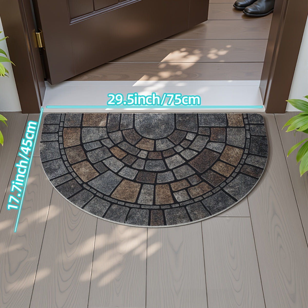 Half-Circle Mosaic Door Mat Semi-Round Stone-Effect Entrance Mat Non-Slip Polyester Indoor Outdoor Doormat for Front Door | Patio and Laundry
