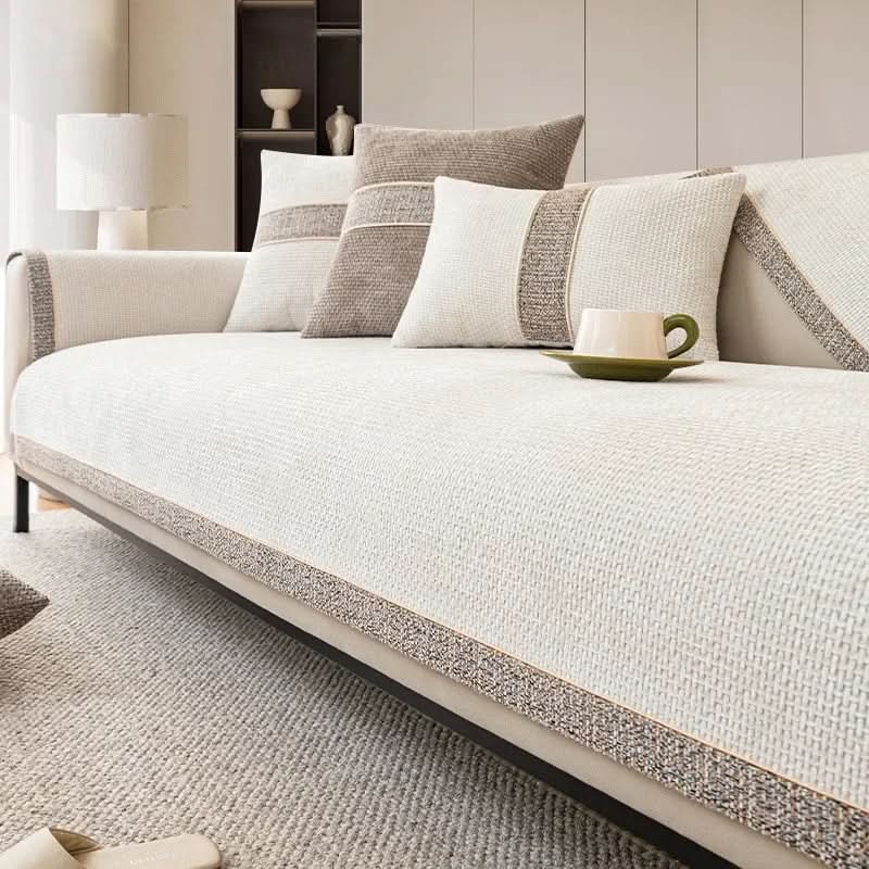 Non-Slip Sofa Cover Linen-Look Knitted Couch Protector Machine Washable Pet-Friendly for Armchair | Sofa and Sectional