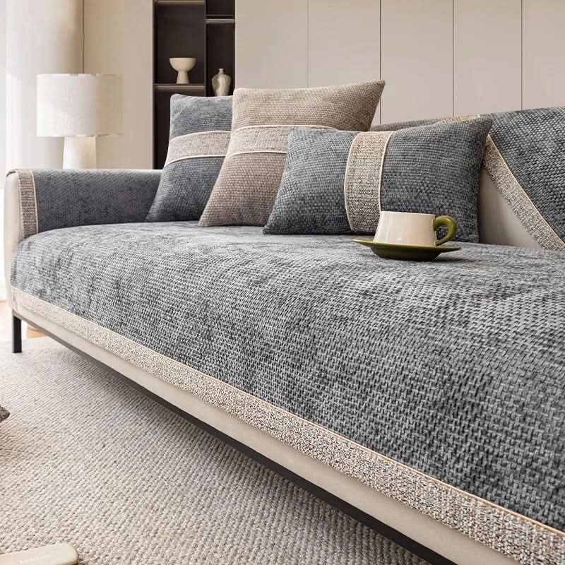Non-Slip Sofa Cover Linen-Look Knitted Couch Protector Machine Washable Pet-Friendly for Armchair | Sofa and Sectional