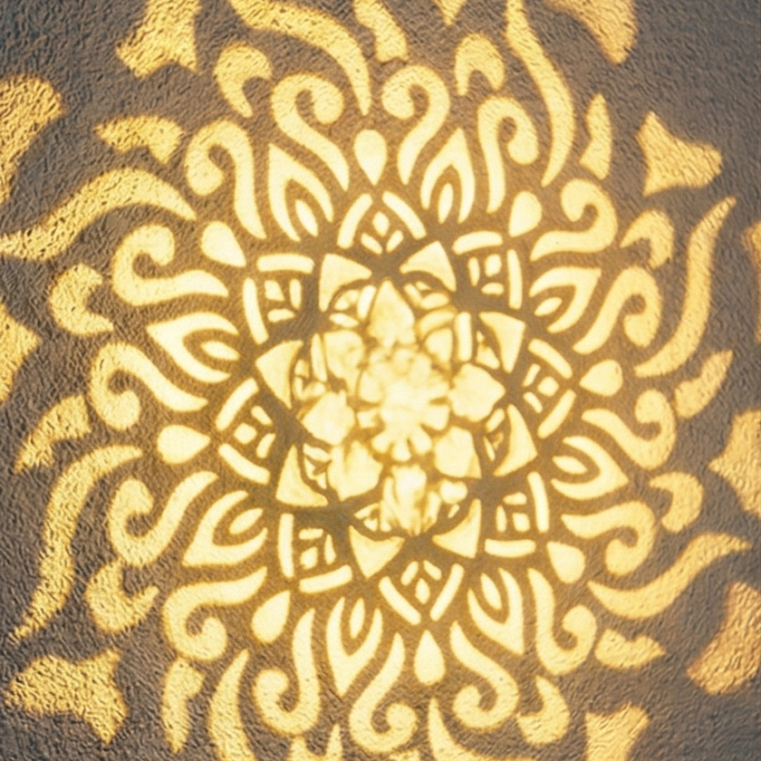 Solar Mandala Projector Light Iron Outdoor Shadow Lamp Warm LED Dusk-to-Dawn Weatherproof for Patio Wall | Fence and Garden Table