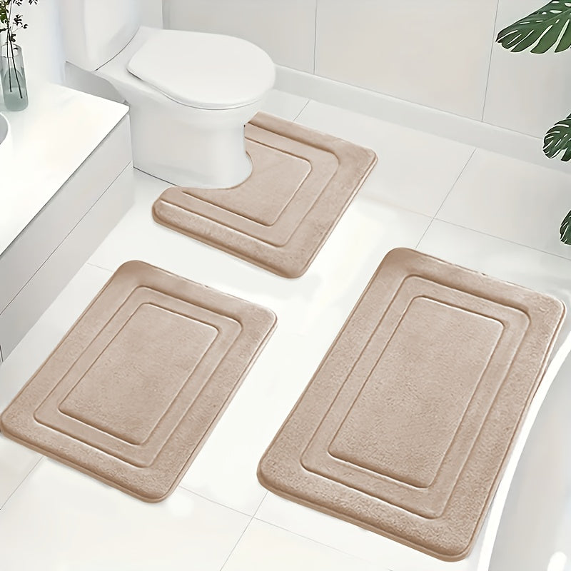 Bath Mat Set Non-Slip Memory Foam Three-Piece Absorbent Microfibre Bathroom Rugs with Toilet Mat Machine Washable