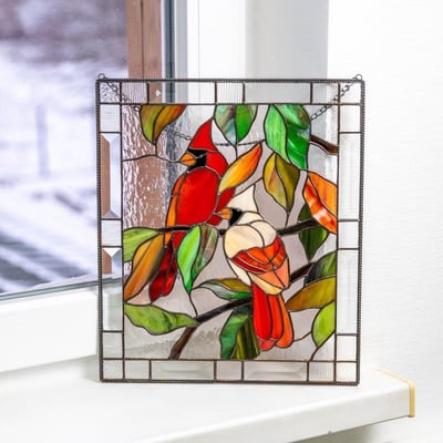 Stained Glass Style Window Hanging Acrylic Suncatcher Bird and Flower Wall Art UV Resistant with Chain for Window | Garden and Balcony