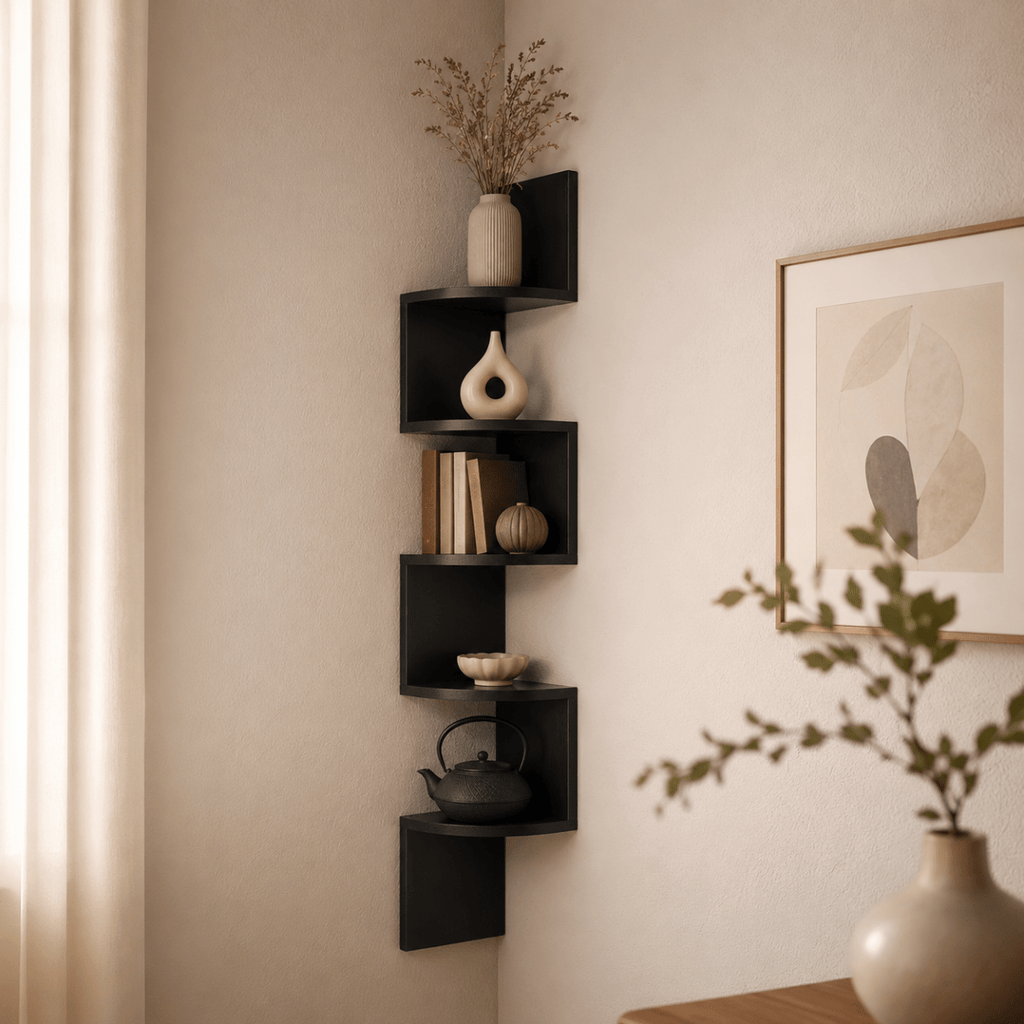 Corner Wall Shelf Multi-Tier Floating Corner Shelves MDF Wall Mounted Storage for Living Room | Bedroom | Office and Hallway