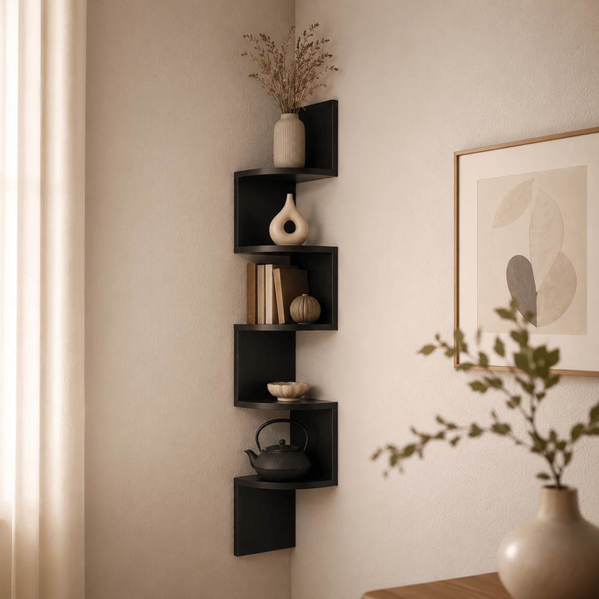Corner Wall Shelf Multi-Tier Floating Corner Shelves MDF Wall Mounted Storage for Living Room | Bedroom | Office and Hallway