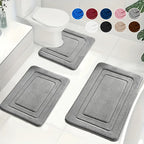 Bath Mat Set Non-Slip Memory Foam Three-Piece Absorbent Microfibre Bathroom Rugs with Toilet Mat Machine Washable
