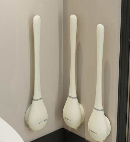 Silicone Toilet Brush with Wall Mounted Holder Flat Head Quick-Drying Hygienic Bathroom Brush Set | Adhesive Wall Hook Included