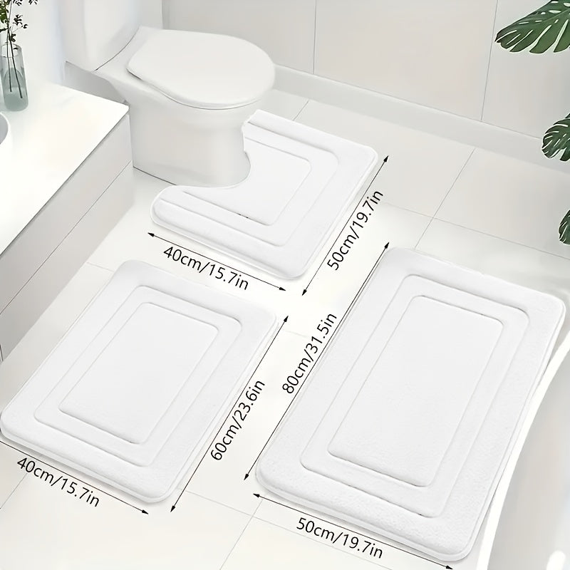 Bath Mat Set Non-Slip Memory Foam Three-Piece Absorbent Microfibre Bathroom Rugs with Toilet Mat Machine Washable