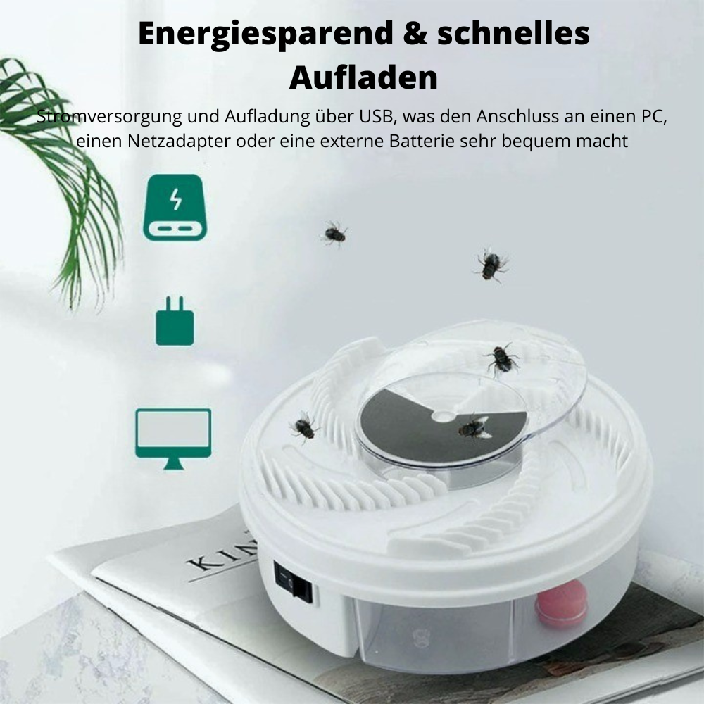 Electric Fly Trap USB Powered Quiet Indoor Fly Catcher with Rotating Arm and Bait Tray for Kitchen | Patio and Outdoor Dining
