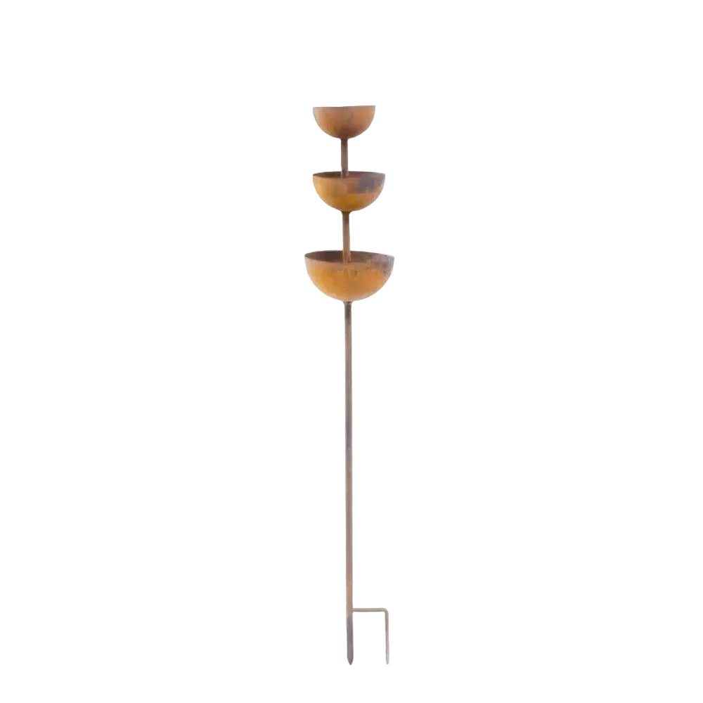 Tiered Bird Bath Garden Stake Rustic Copper Finish Iron Cascading Rain Bowls for Birds | Butterflies and Garden Borders