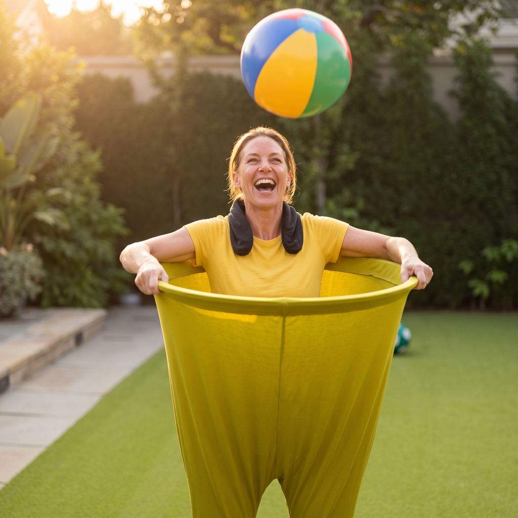 Giant Granny Pants Party Game Wearable Ball Catcher with Inflatable Beach Balls and Hand Pump for Family Gatherings | Birthdays and Garden Parties