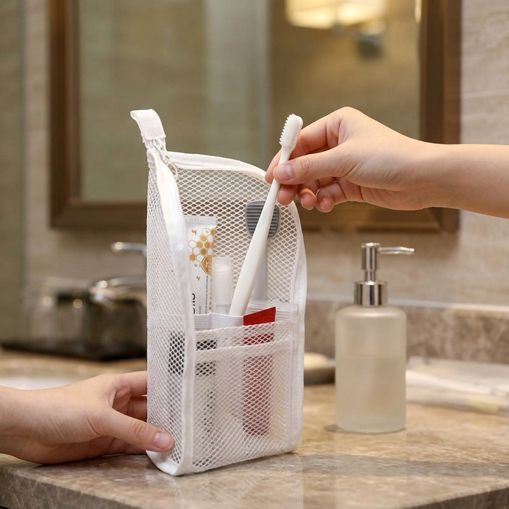 Self-Standing Travel Toiletry Bag Water-Resistant EVA Pouch with Elastic Dividers for Toothbrush | Toothpaste and Razor